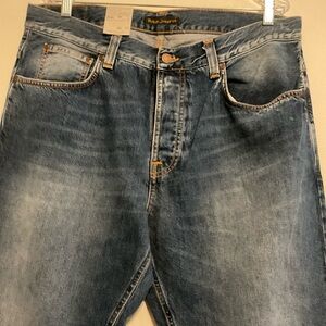 NUDIE SLEEPY SIXTEEN CELESTIAL ORANGE ORGANIC COTTON BUTTON FLY JEANS 36x34 NWT